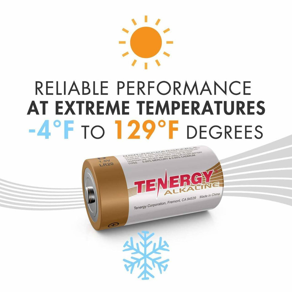 Batería alcalina D de alto rendimiento Tenergy - Paquete de 2