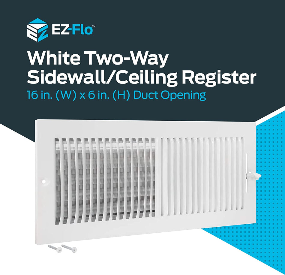 EZ-FLO 16 x 6 Inch Ventilation Steel Sidewall/Ceiling Register Return Air Grille, Steel Duct Opening