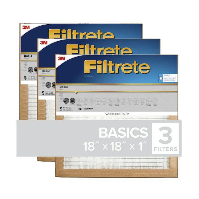 Filtrete 18-in W x 18-in L x 1-in 5 MERV Basic Pleated Air Filter (3-Pack)