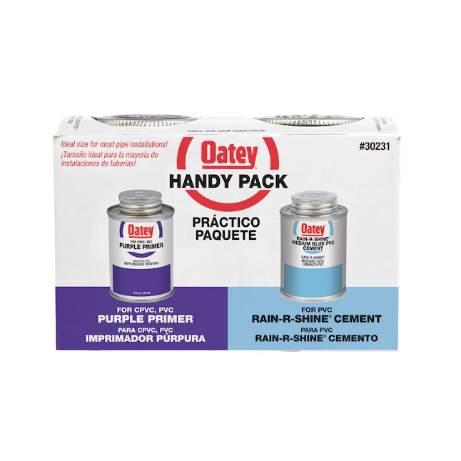 Oatey Handy Pack Cemento e imprimador de PVC morado y azul de 8 onzas líquidas