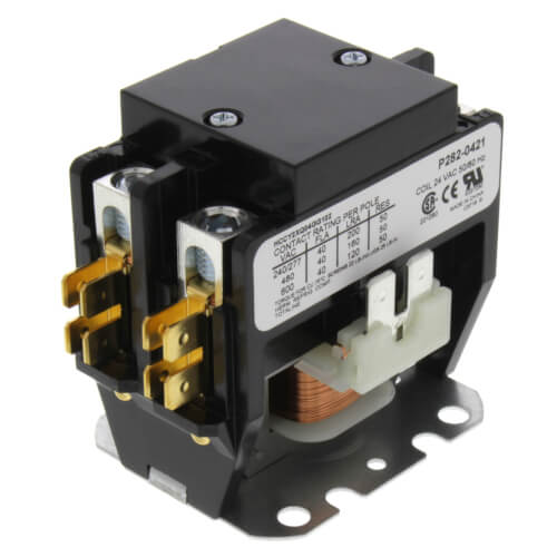 Contactor Totaline® de 2 polos, bobina de 24 V CA, 40FLA, 50RA, terminales de orejeta 