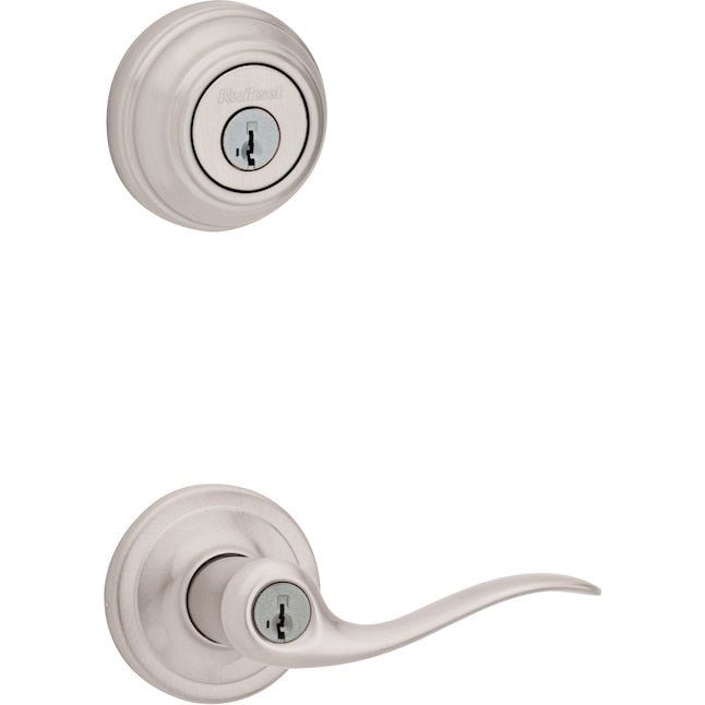 Kwikset Signatures Tustin Satin Nickel Smartkey Einzylinder-Riegel-Universal-Türgriff-Kombipaket mit Schlüssel