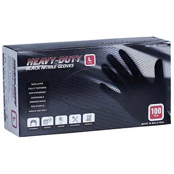 Heavy-Duty Black Nitrile Gloves, Large, 100 ct