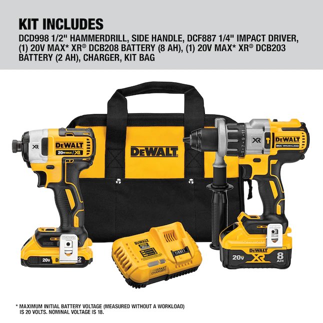 DeWalt Power Detect XR POWER DETECT 2-Tool 20-Volt Max Brushless Power Tool Combo Kit with Soft Case (2-Batteries and charger Included)