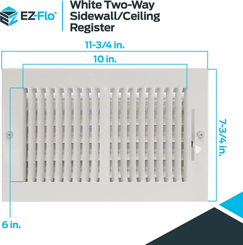 EZ-FLO Registro de techo/pared lateral de acero con ventilación bidireccional de 10 x 6 pulgadas, apertura de conducto de acero