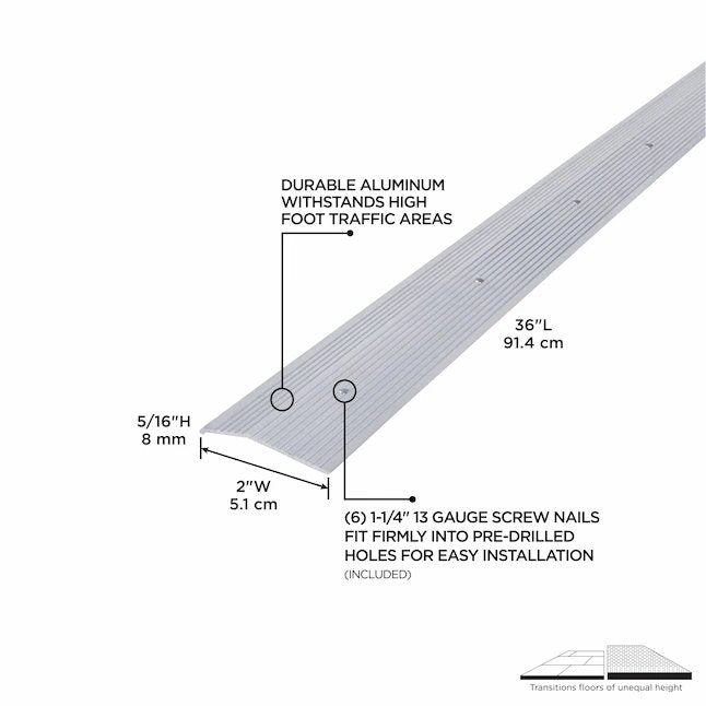 M-D Fluted Silver 2-in W x 36-in L Aluminum Floor Carpet Trim