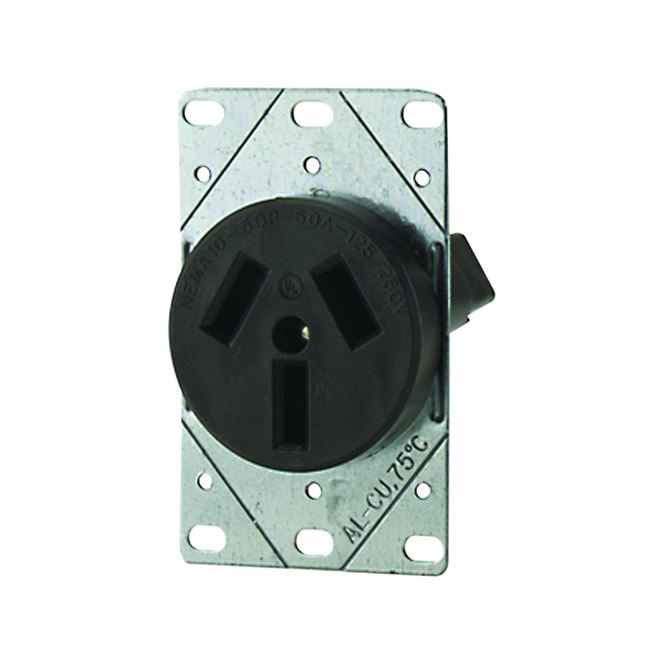 3 Wire 50 Amp Round Flush Wall Mount Range Receptacle