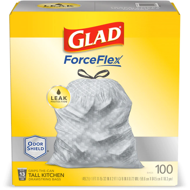 Glad ForceFlex 100-Pack 13-Gallon Gray Plastic Kitchen Drawstring Trash Bag