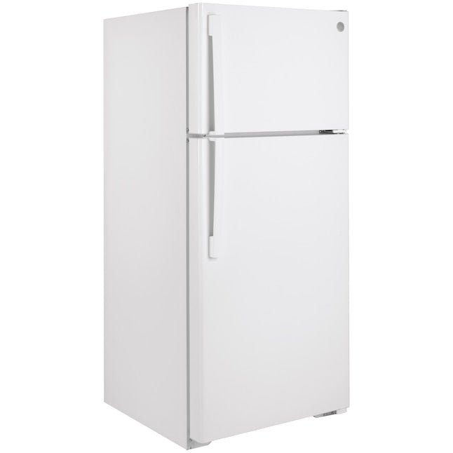 Refrigerador con congelador superior GE de 16.6 pies cúbicos (blanco)