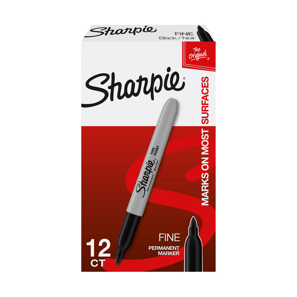 Marcadores permanentes Sharpie, punta fina, negro, 12 unidades