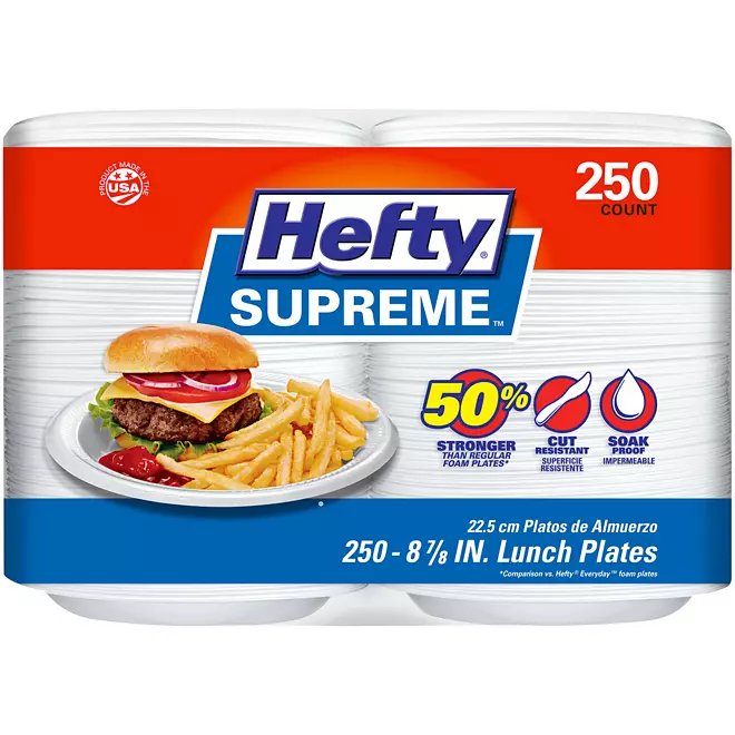 Hefty Supreme Foam Disposable Lunch Plates, 8 7/8" (250 ct.)