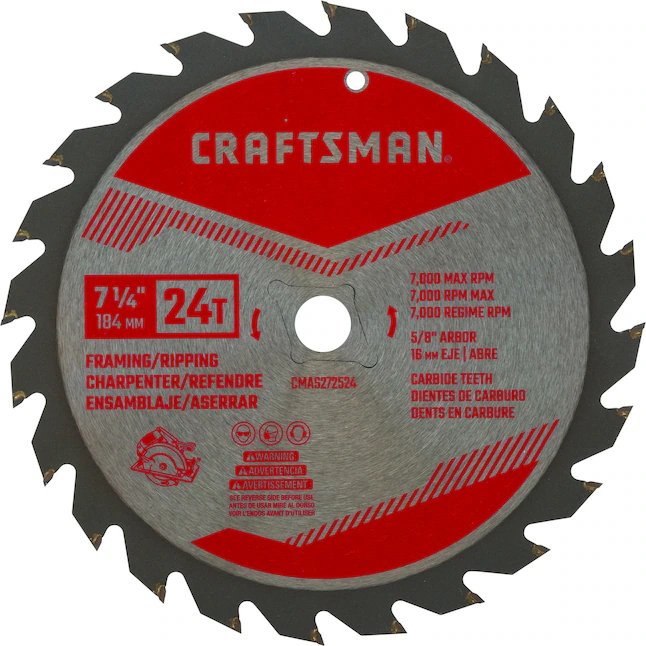 CRAFTSMAN 7-1/4-Zoll-Hartmetall-Kreissägeblatt mit 24 Zähnen und rauer Oberfläche