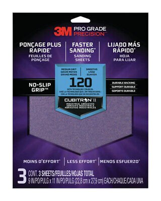 Papel de lija antideslizante 3M Pro Grade (paquete de 3, grano 120)