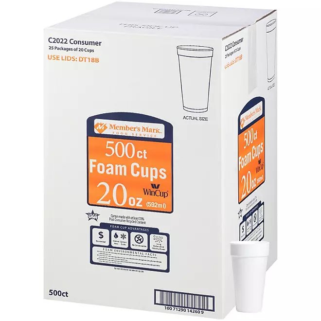 Member's Mark Foam Cups (20 oz., 500 ct.)