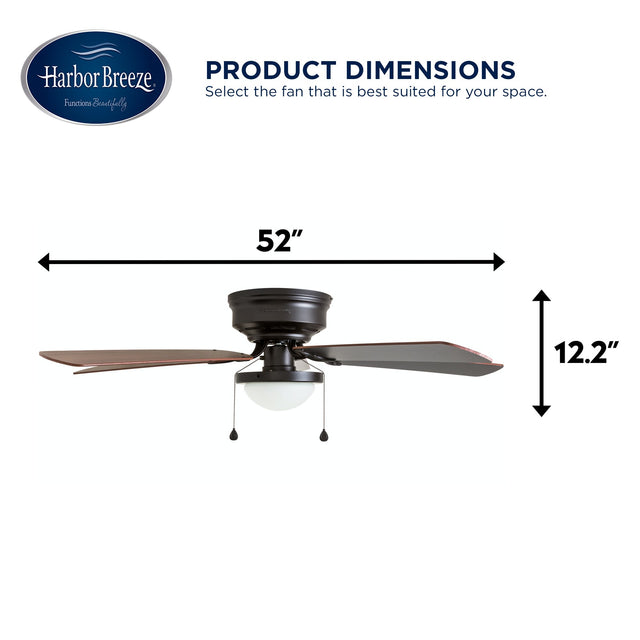 Harbor Breeze Armitage 52-in Bronze LED Indoor Flush Mount Ceiling Fan with Light (5-Blade)