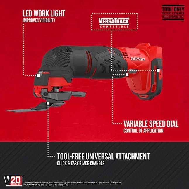 CRAFTSMAN V20 12-teiliger oszillierender Multi-Tool-Kit-Koffer mit maximal variabler Geschwindigkeit und 20 Volt