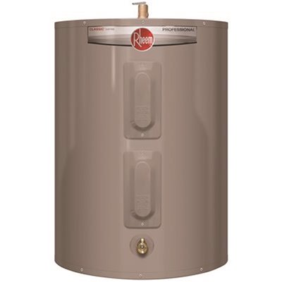 Rheem Profesional Clásico 28 Gal. Calentador de agua eléctrico residencial corto 240 voltios VCA 4500 vatios Válvula de alivio T y P superior