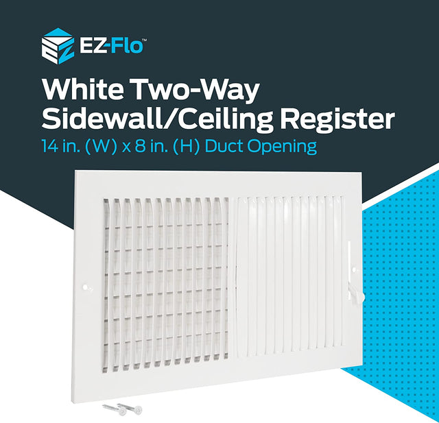 EZ-FLO 14 x 8 Inch Two-Way Ventilation Steel Sidewall/Ceiling Register, Steel Duct Opening