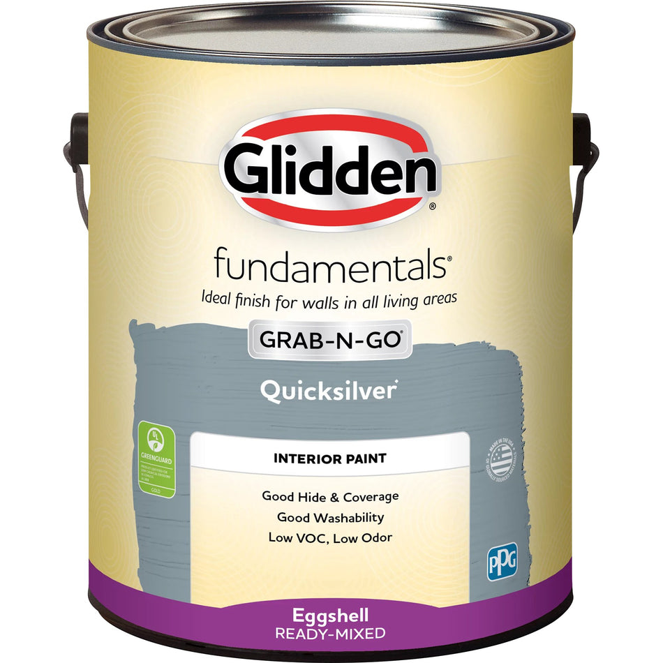 Glidden Fundamentals Grab-N-Go Pintura de látex para interiores, semibrillante (Quicksilver, 1 galón) 