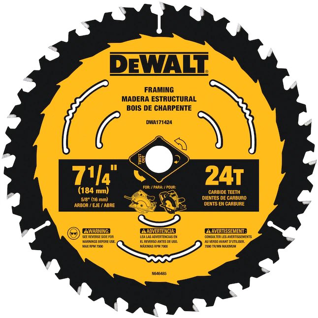 DeWalt 7-1/4-Zoll-24-Zahn-Rough-Finish-Wolframcarbid-bestücktes Stahlkreissägeblatt