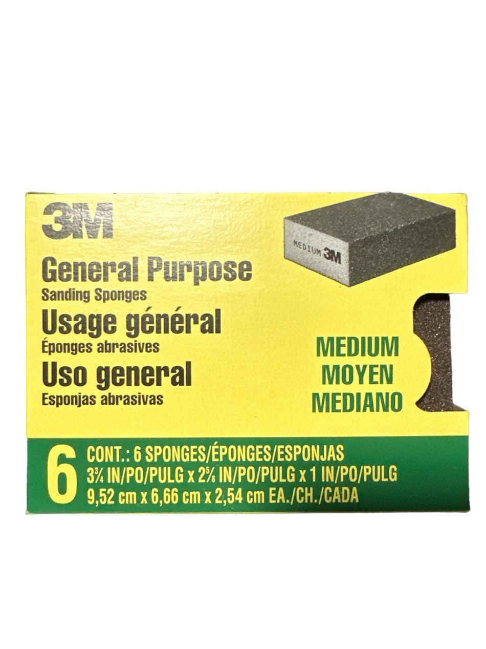 Esponja de lijado de uso general 3M, paquete de 6, grano medio