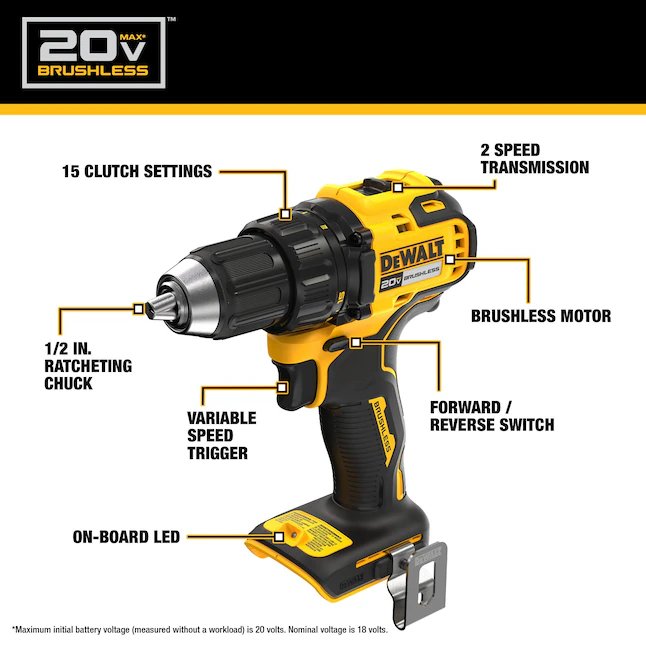 Kit combinado de herramientas eléctricas sin escobillas DeWalt 20V MAX de 2 herramientas con estuche blando (2 baterías y cargador incluidos)