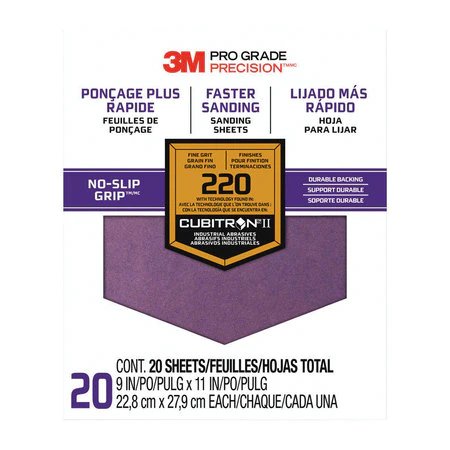 3M 220 Grit Pro Grade Papel de lija antideslizante - Paquete de 20