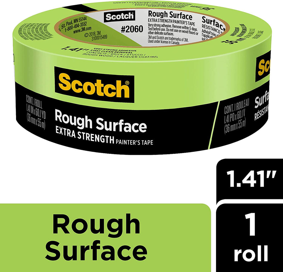 3M Scotch 1,41 pulgadas x 60,1 yardas. Cinta de enmascarar para superficies rugosas en verde