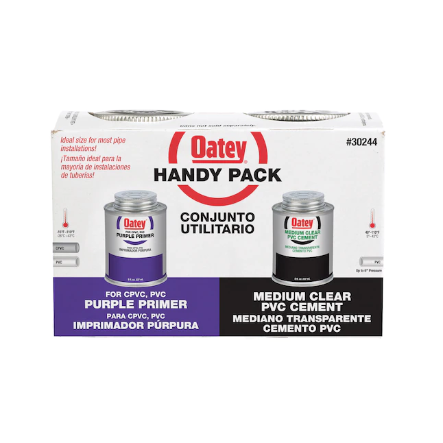 Oatey Handy Pack Cemento e imprimador de PVC morado y transparente de 8 onzas líquidas