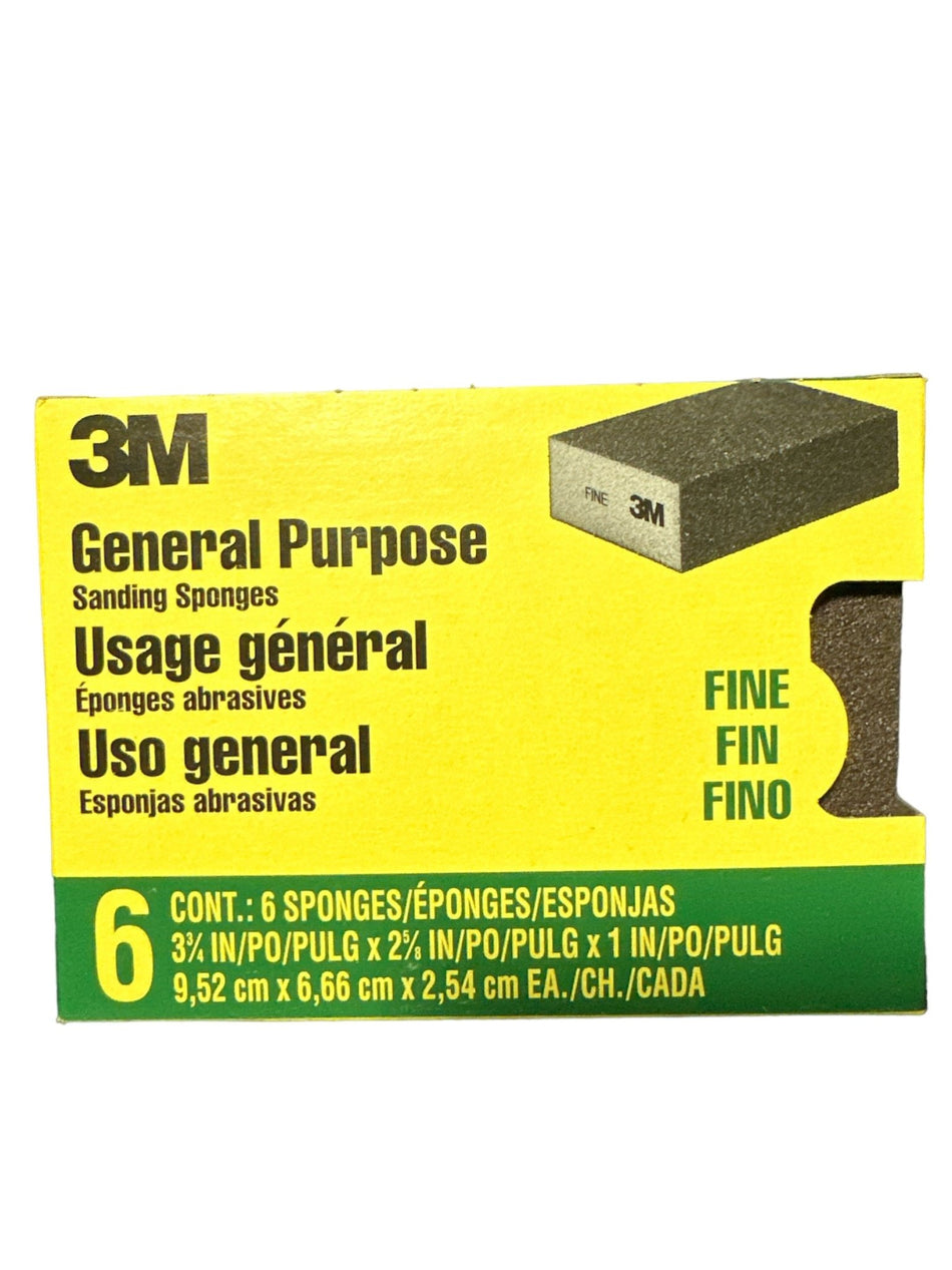 Esponja de lijado de uso general 3M, paquete de 6, grano fino