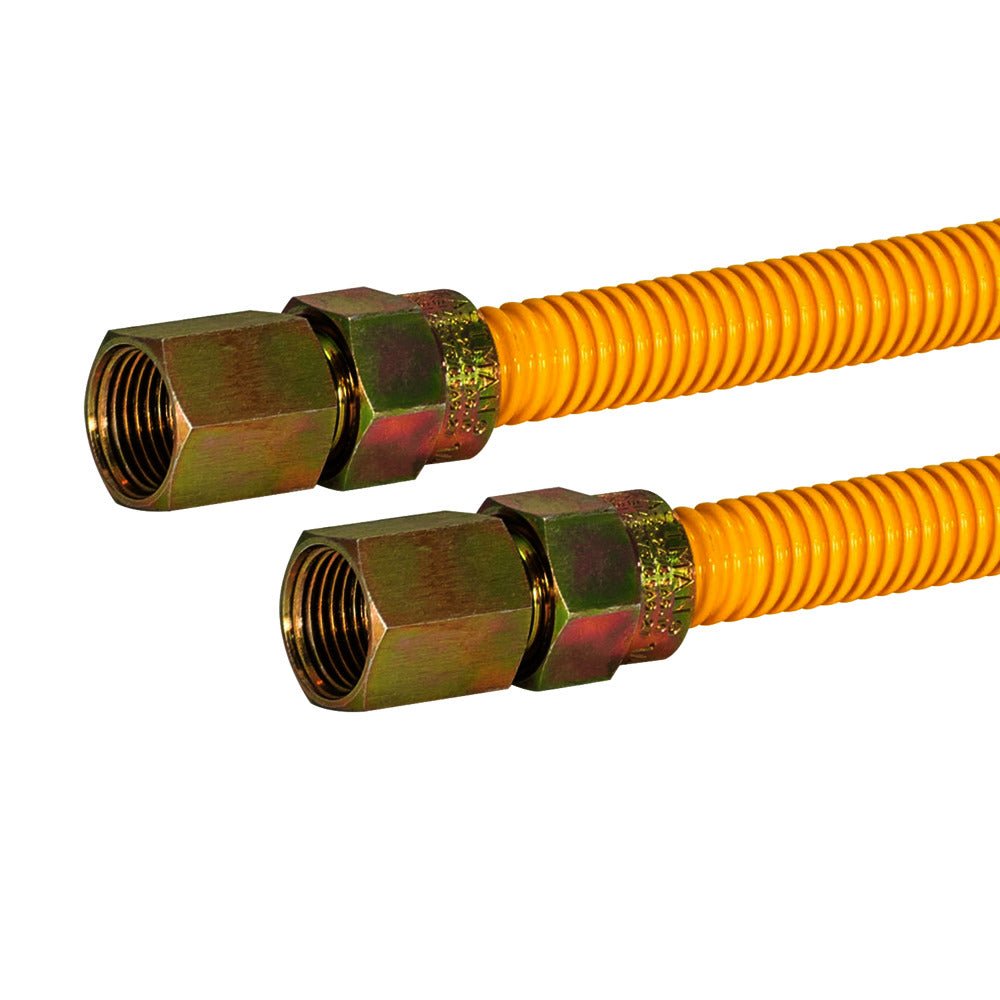 Conector de gas de acero inoxidable con revestimiento de epoxi amarillo Eastman de 3/8 ″ OD (72 "de largo)