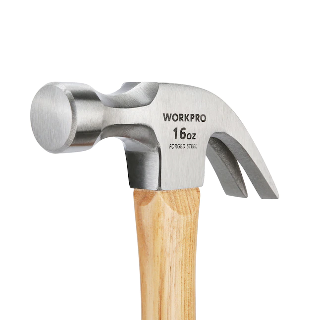 WORKPRO  16-oz Smooth Face Steel Head Wood Claw Hammer