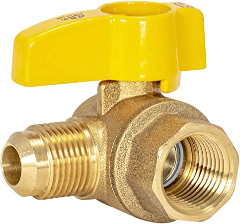 Eastman 1/2" OD Flare x 1/2" FIB Angled Brass Gas Ball Valve