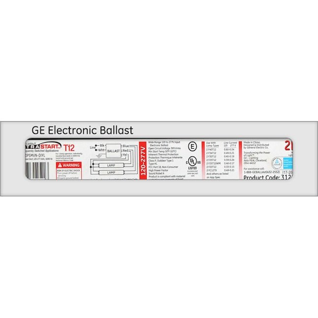 Balastro de luz fluorescente comercial GE T12 de 2 bombillas